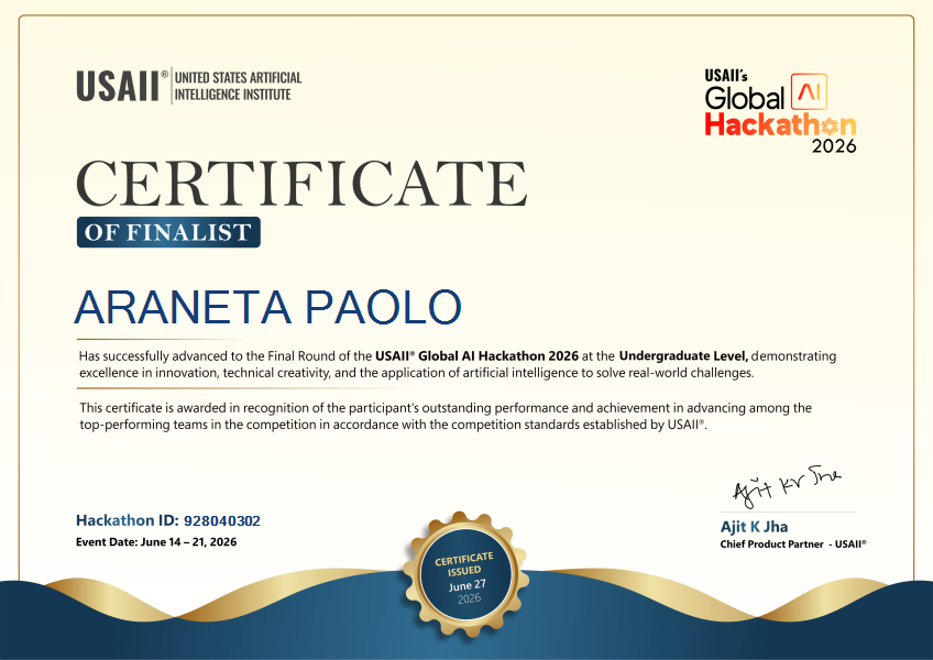 USAII Global AI Hackathon 2026 certificate preview